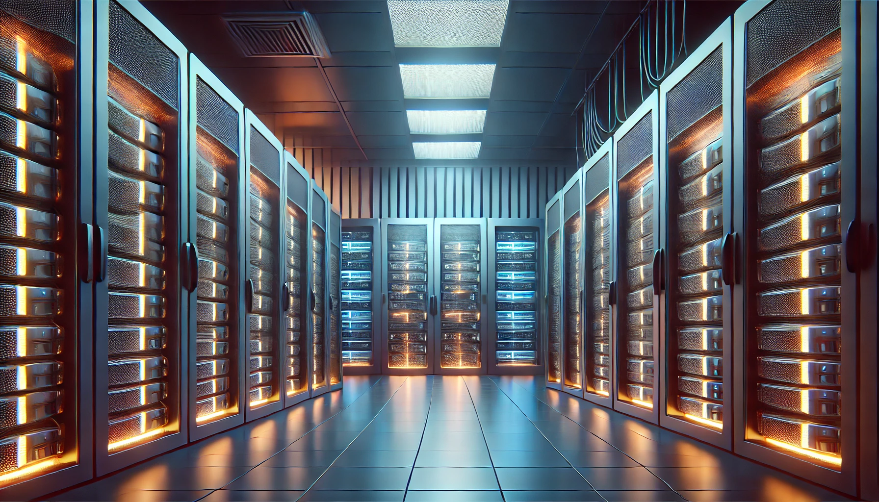 DALL%C2%B7E 2024 06 19 14.02.52 A horizontal image for a blog header depicting a room filled with web hosting servers. The servers are arranged in neat rows with blinking lights ind