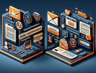 DALL%C2%B7E 2024 04 24 12.22.32 Create a 3D style image depicting two scenes side by side  one representing Transactional Email with 3D icons like order confirmations password chang
