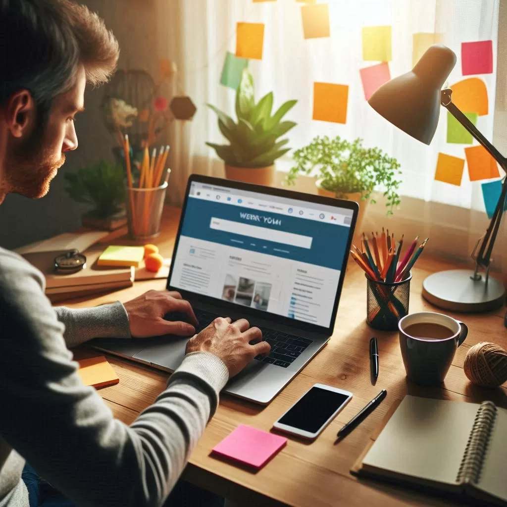 a person creating a web site on a laptop with Sitejet jpg