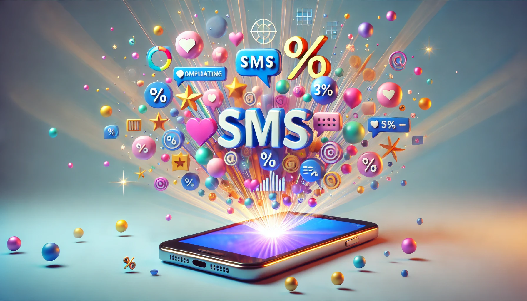 DALL%C2%B7E 2025 01 29 21.41.12 A surreal 3D rendered blog image featuring a smartphone at the center with colorful dynamic text bubbles popping out symbolizing captivating text me