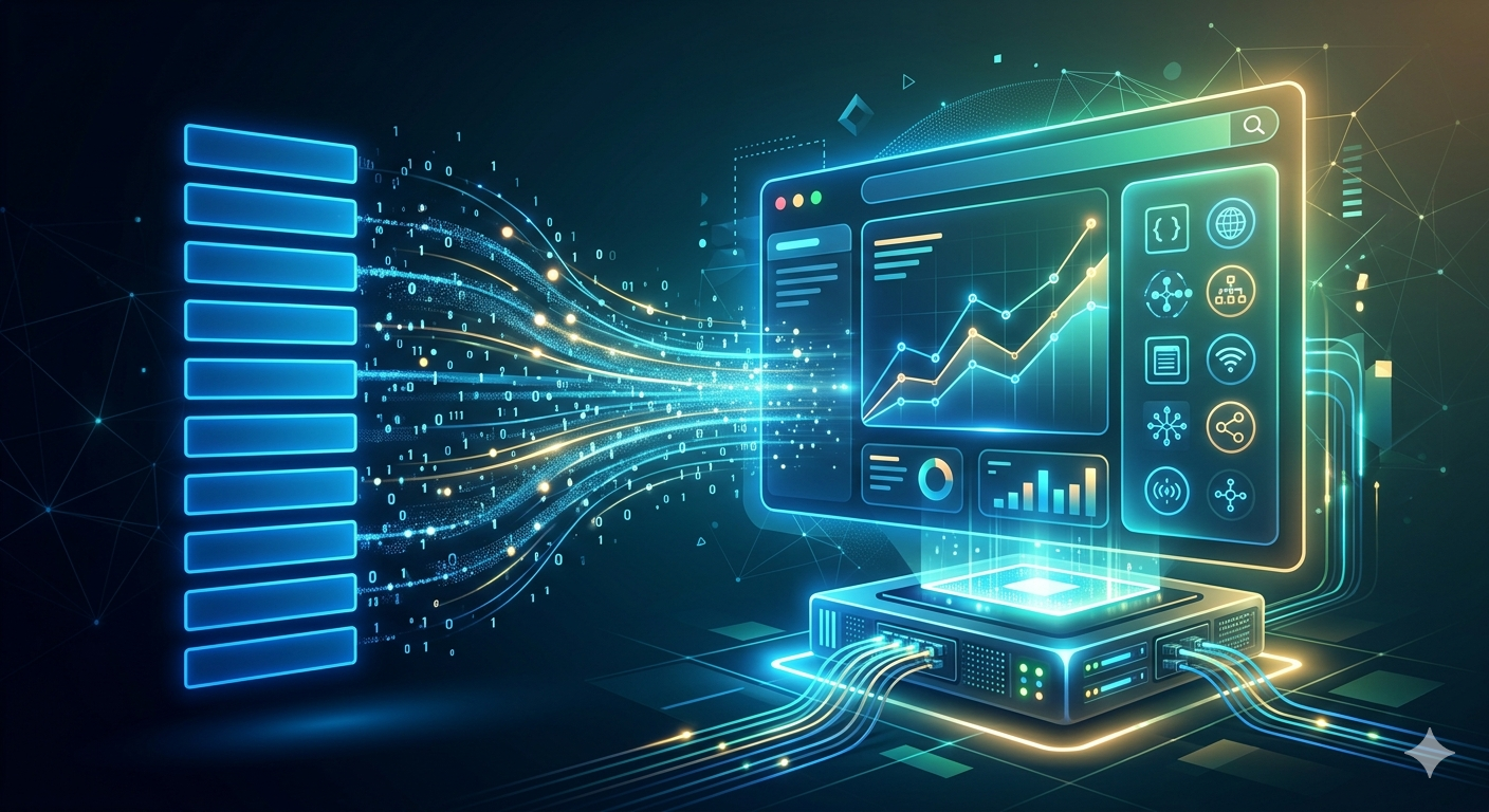 Conceptual visualization of optimizing a website for Google SGE, moving from blue links to AI responses.