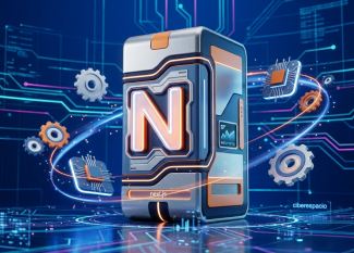 Imagen 3D detallada de un servidor tecnológico futurista con el logo de Next.js