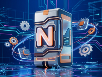 Imagen 3D detallada de un servidor tecnológico futurista con el logo de Next.js